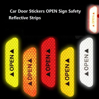

Car Door Stickers Universal Safety Warning Mark OPEN High Reflective Tape Auto Exterior Motorcycle Bike Helmet Sticker 4Pcs/set