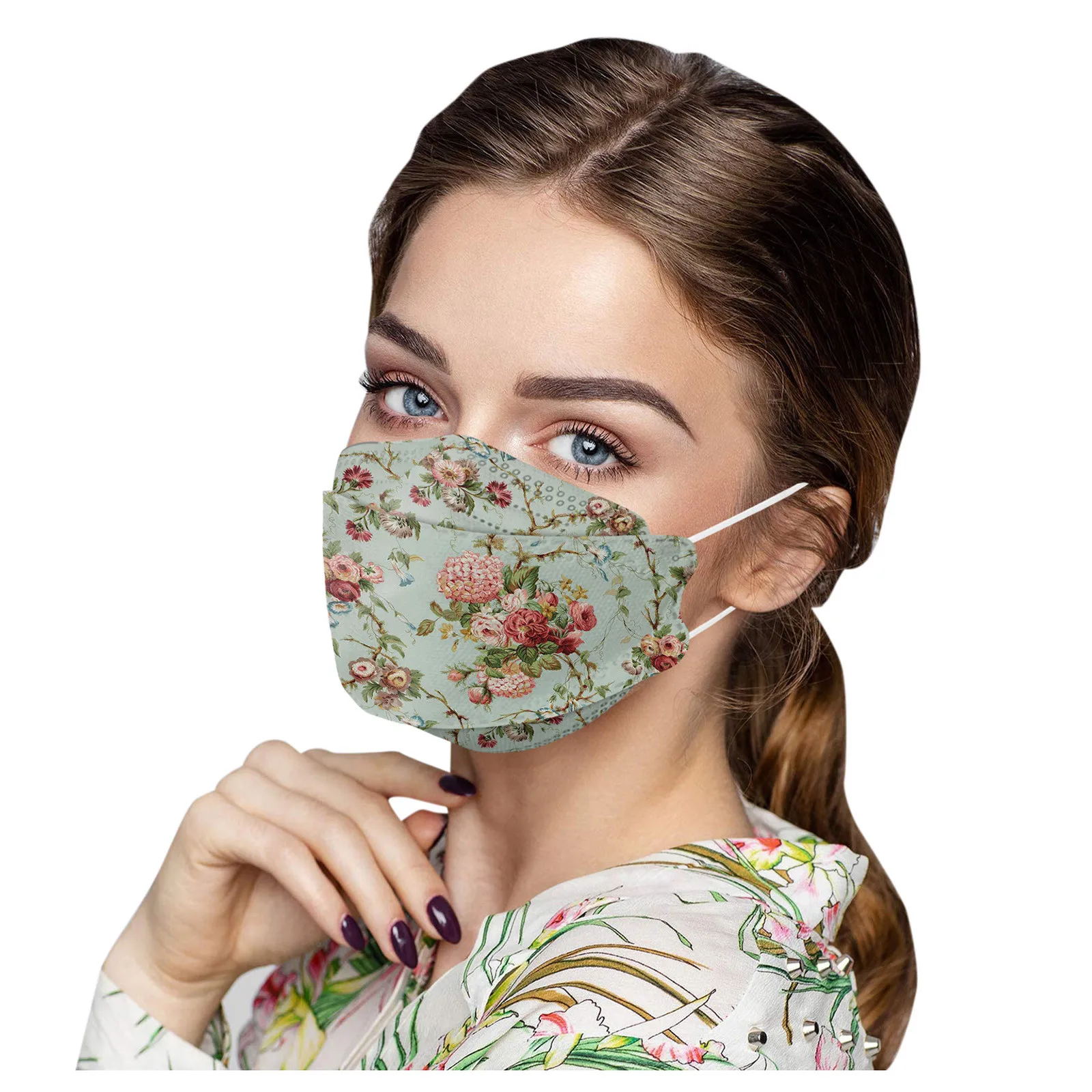Mascarilla facial FFP2 KN95 con estampado de flores para adultos, transpirable, protectora, de colores, reutilizable