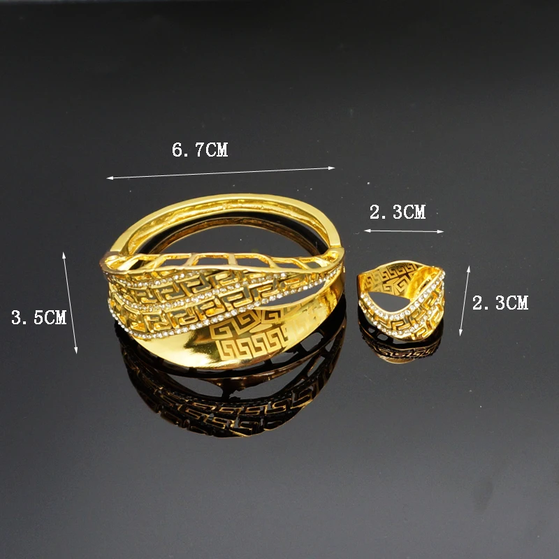 Свадебные наборы, позолоченные браслеты и кольцо, ювелирные наборы, большой браслет, кольцо, дизайн, стразы, браслет - Окраска металла: br39