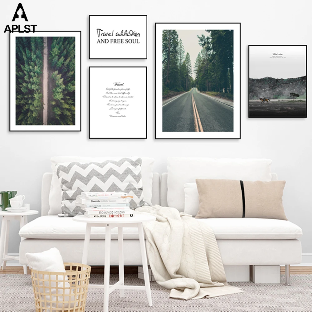 

Soul Quote Travel Poster Nordic Forest Print Canvas Modern Landscape Mountain Motor Road Painting Picture Wall Art Home Decals