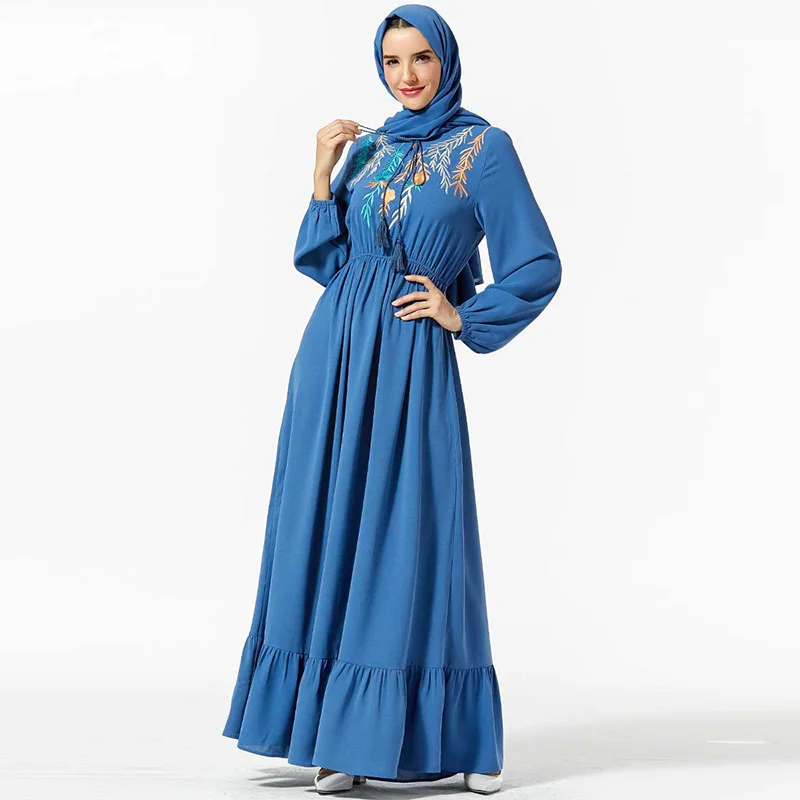 Abaya/платье в национальном стиле; мусульманское плиссированное платье с вышивкой и поясом; женское консервативное длинное платье в дубайском стиле