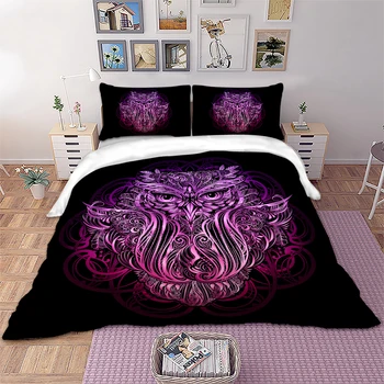 

Purple OWL Bedding set Animal Duvet Cover Pillowcases Twin Full Queen King Size bed set home Textiles