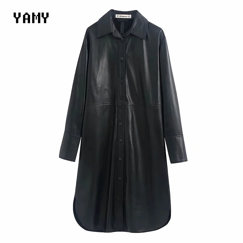 

PU leather Womens Shirt Dress Long Sleeve Faux Leather Female long Shirt zoravicky Womens basic Winter PU Shirt Jacket Coat 2020