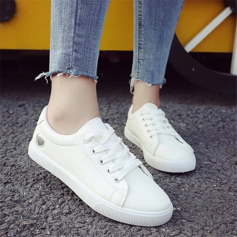 Women's Casual Flat Heart Lace-up With Fashion Skate Shoes Ladies Breathable Lovely Designer White Sports Shoes 39 Women's Shoes