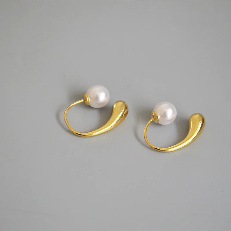 

Delicate gold plated pearl earrings for women dangle earrings removable cool temperament ear hook earring fashion jewerly