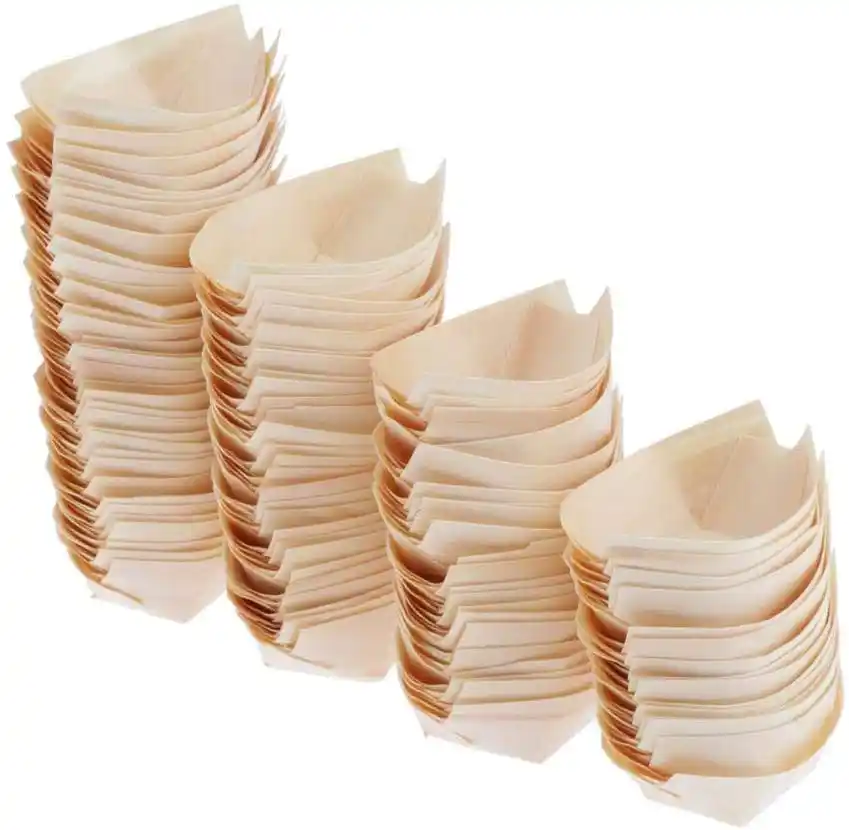 200 Pieces Disposable Wooden Food Boats Compostable Serving Trays Plates for Snacks Nibbles