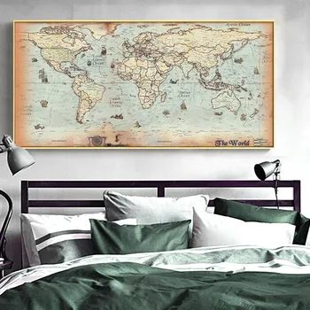 

Wall Art Pictures Prints and Poster Retro Art Nautical Ocean Sea World Map Canvas Painting Home Decor Living Room Decoration