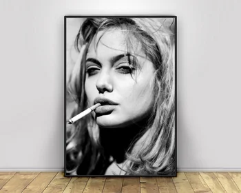 

Angelina Jolie Smoking Girl Pop Pretty Sexy Woman Poster Bar Prints Wall Art Picture for Living Room Home Decor Canvas Print