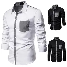 Мужская повседневная одежда, рубашки, осень, одноцветная мужская клетчатая рубашка с карманами, длинный рукав, хлопок, приталенная Повседневная деловая рубашка на пуговицах, топы 2