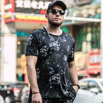 

GONTHWID Summer Street Hip Hop printed large size half-sleeved t-shirt men's fat short sleeve