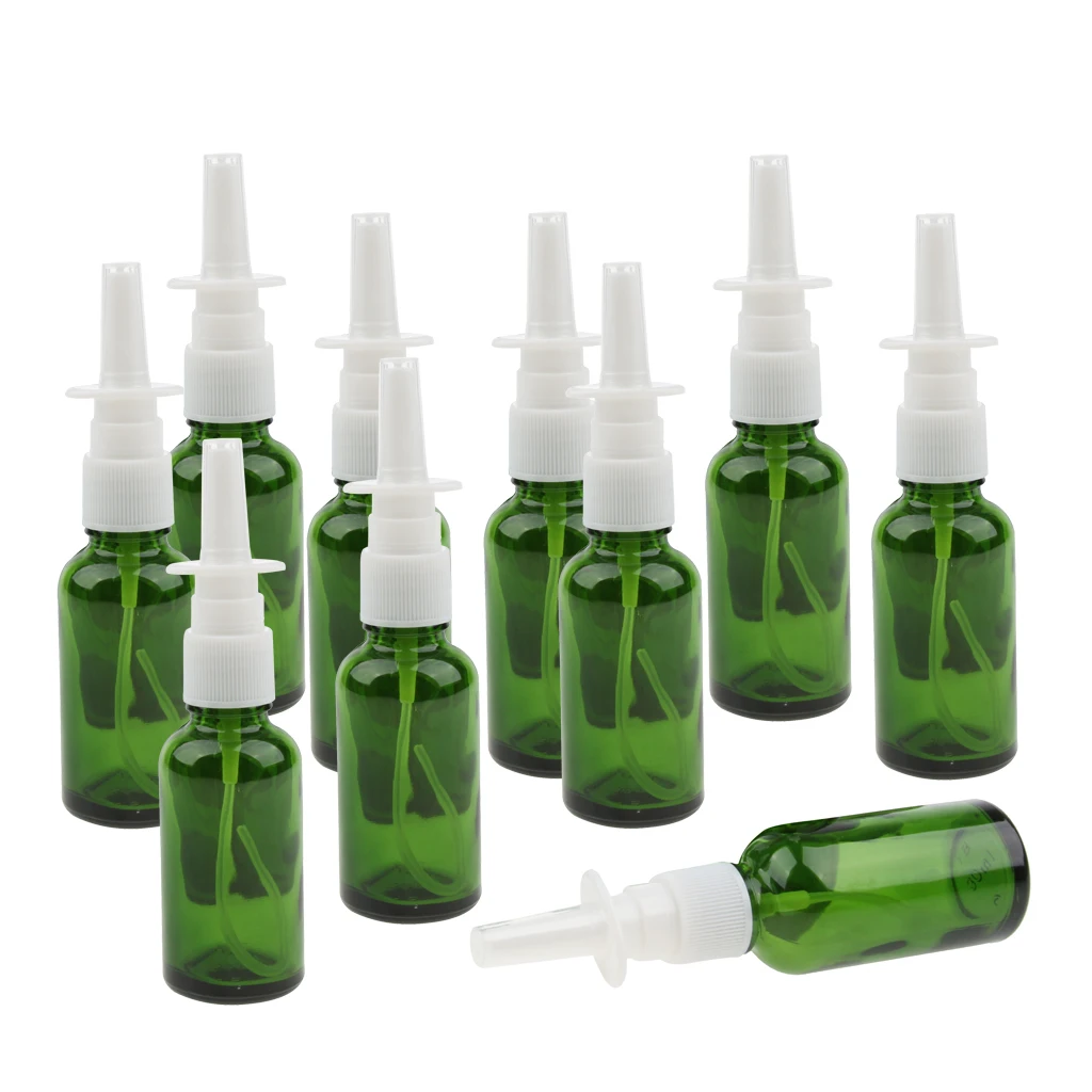 10 Pieces Transparent Glass Empty Refillable Nasal Spray Bottles Fine Mist Sprayer Vials Containers Holder 30ml
