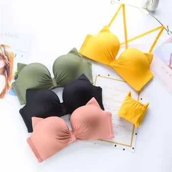 

2020 bra set female cat ears no steel ring no traces gather adjustment sexy cross straps beautiful back girl Japanese briefs