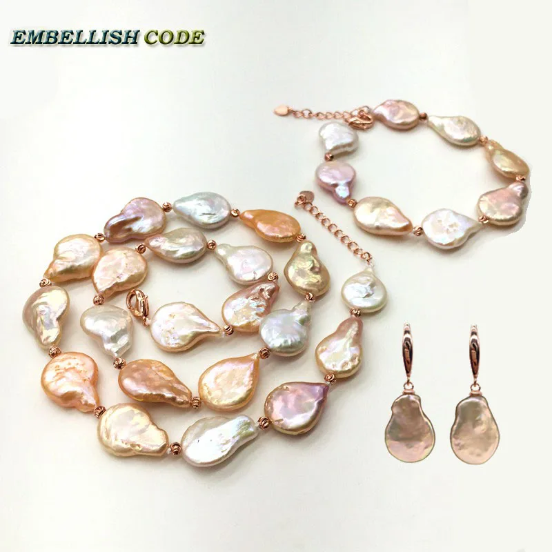 

baroque pearl choker statement necklace bracelet hook earring set mixed color teardrop coin flat shape red golden 3mm beads