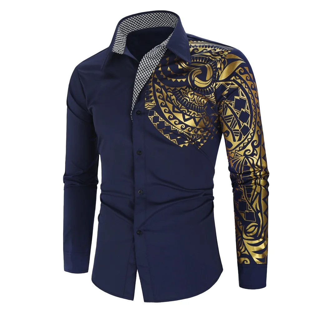 

2021 New Arrival Summer Style Men Shirt Fashion Patchwork Striped Long Sleeve Slim Fit Shirt For Men Brand Mens Shirt