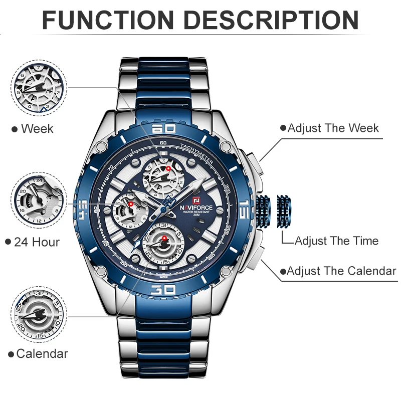 NAVIFORCE 9179 роскошные часы для мужчин из нержавеющей стали спортивные бизнес