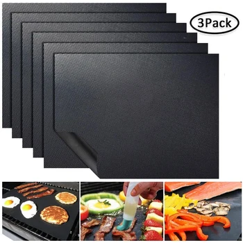 

3pc Black Baking Mat BBQ Cooking Mat Reusable Nonstick Sheet Oven Tray Non-stick anti Hot Outdoor Activities 2B