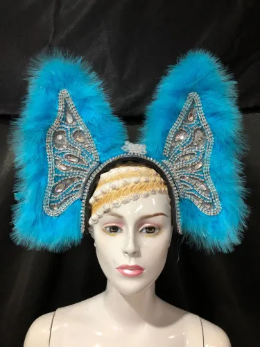 lake blue Custome Samba Танцевальный сценический костюм Страусиные волосы спина открытие перо головной убор Карнавал Танцы Аксессуары Головные уборы - Цвет: lake blue
