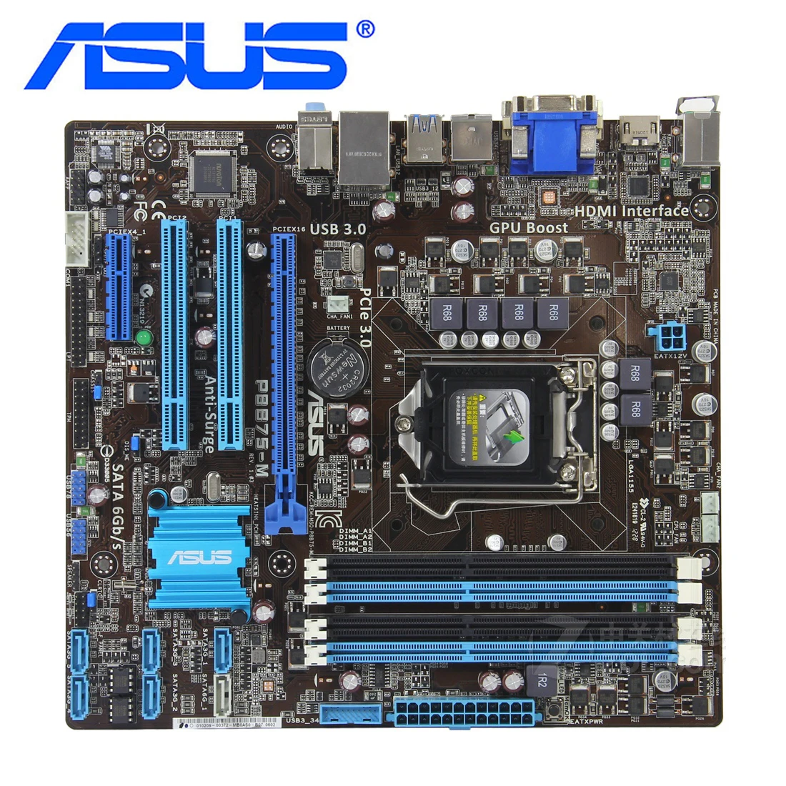 Материнская плата LGA 1155 B75 100% оригинальная ASUS P8B75-M P8B75M/CSM разъем SATA III 4 x DDR3 32 ГБ USB б/у