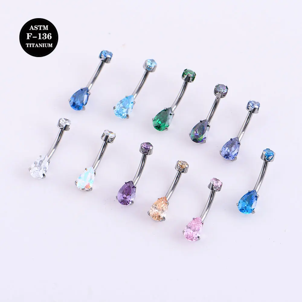 14G ASTM F136 Titanium Internal Color Screw Water Drop Belly Button Ring for Navel Belly Piercing Jewelry