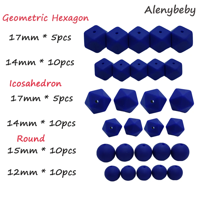 navy blue 50 шт. DIY силиконовый Прорезыватель для зубов из бусин, набор для прорезывания зубов, шестиугольник, Круглый икосадрон, Пищевой бисер, BPA, забота, ожерелье, игрушка для изготовления - Цвет: navy blue