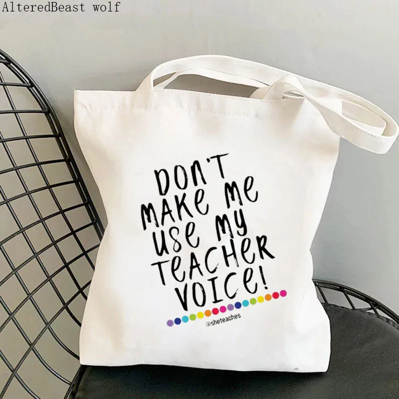 Women Shopper bag Teacher Vibes Rainbow Essential Harajuku Shopping Canvas Shopper Bag girl gift handbag Tote Shoulder Bag