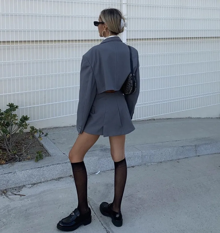 Vintage Sexy One Button krótki kobiety sztruks Blazer wysokiej talii nieregularne krzyż szczelina Mini spódnica kombinezony z długim rękawem 2 sztuk zestaw 4 Vintage Sexy One Button krótki kobiety sztruks Blazer wysokiej talii nieregularne krzyż szczelina Mini spódnica kombinezony z długim rękawem 2 sztuk zestaw 4