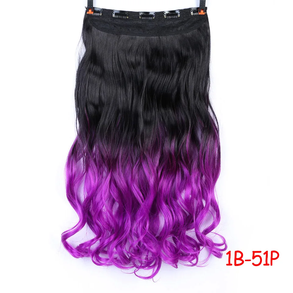 Длинные волнистые черные фиолетовые синие женские волосы высокая температура Синтетические Омбре заколки для наращивания волос - Цвет: 1B-51P