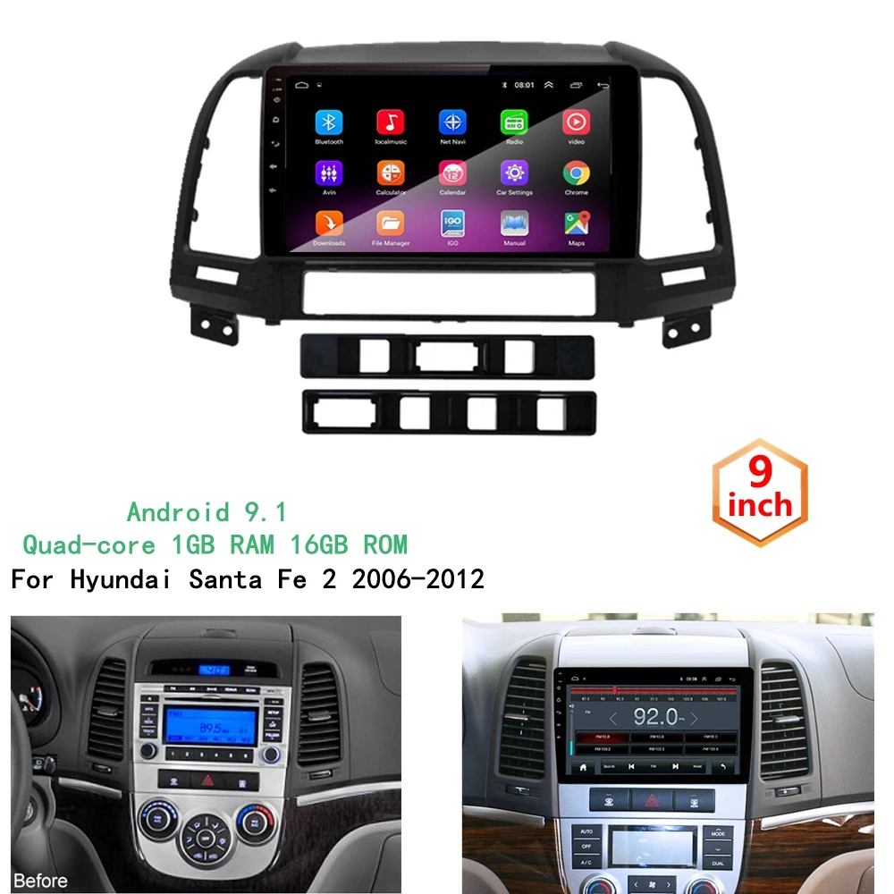 Автомобильный dvd-плеер gps навигационная система Радио Стерео Android 9,1 для hyundai Santa Fe 2006-2011