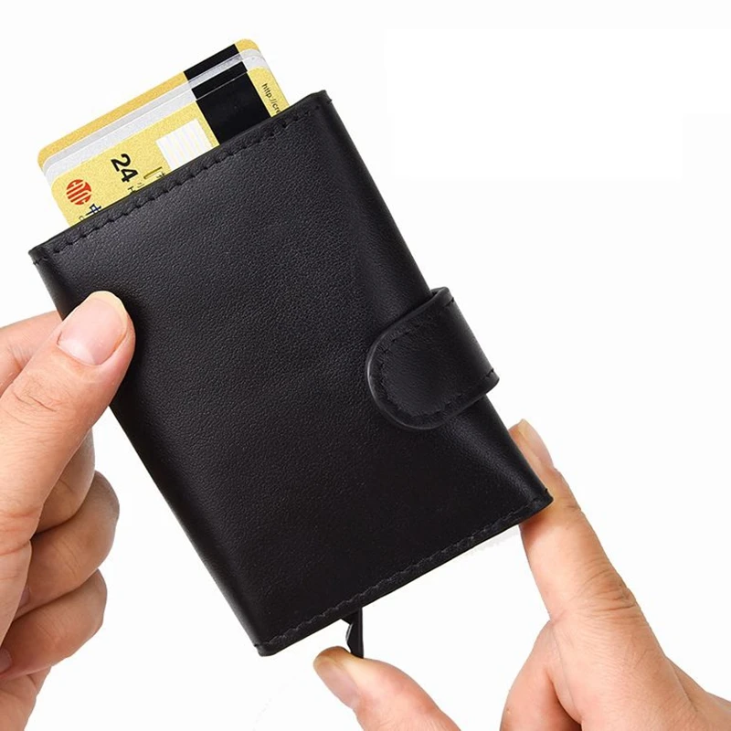 

Genuine Leather Credit Card Holders Case Anti Rfid Protector Wallet Aluminum Men Women Bank Business ID Card Holder for 10 cards