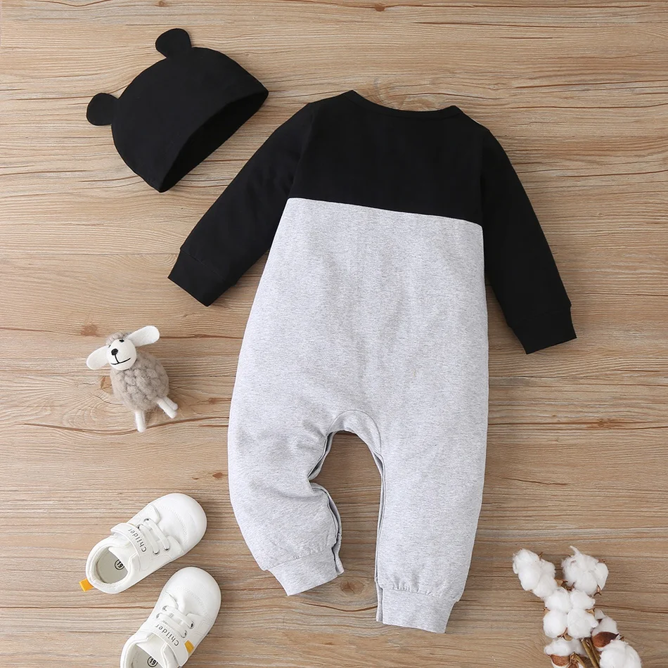 PatPat 2021 New Arrival Autumn and Winter 2-piece Baby Bear Faux-two Animal Baby Rompers Jumpsuit with Hat Baby Clothing