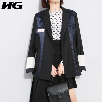

HG Korean Style Personality Blazer Feminine Loose Plus Size Splice Women Blazers and Jackets Fashion Trend Women Tops XJ4129