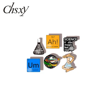 

CHSXY Cute Science Chemical Acrylic Lapel Pin Beaker Cup Modal Particle Ah Um Cartoon Art Epoxy Brooch and Pin Button Badge Gift