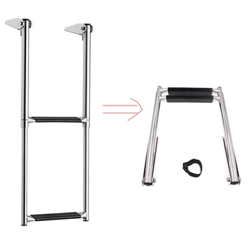 

2 Steps Ladder 60*27cm Stainless Steel Telescoping Ladder with Feet Non Slip Rubber for Swim Platform & Home Accessories