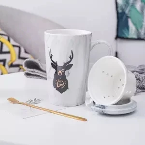 Mug Lovers Cup Ceramic Home Cute Water Cup Coffee Mug Mug with Lid Spoon Teacup Cups and Mugs Coffee Cup Cups and Mugs Mug - Цвет: 400ML set