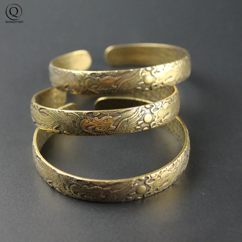 Retro Brass Dragon Phoenix Pattern Princess Bangle Classic Pure Copper Open Bracelet Ancient Women Wristband Valentine's Gifts Bangle Bracelet