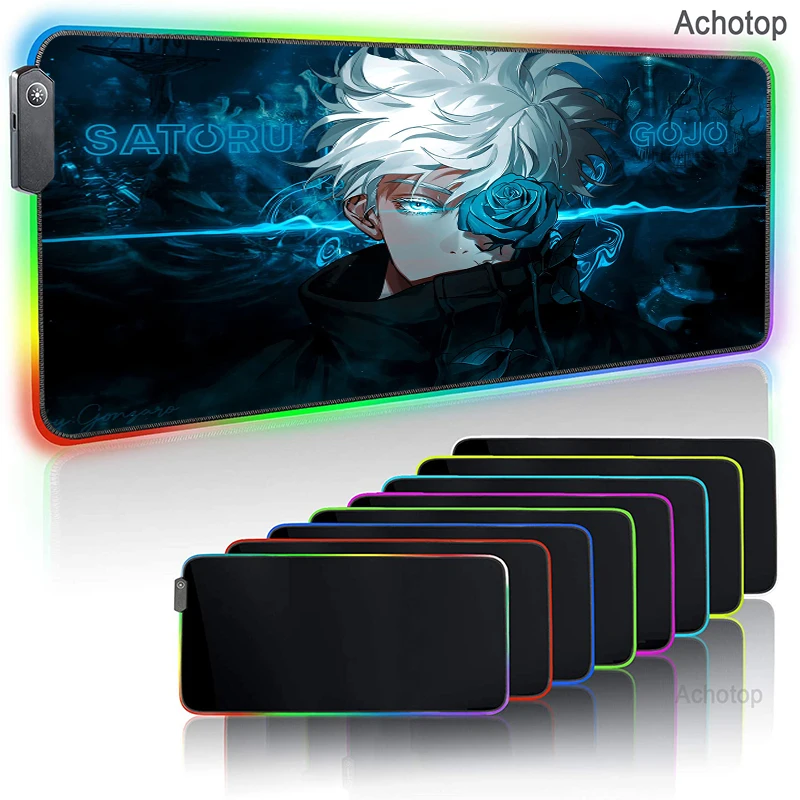 

Jujutsu Kaisen RGB Anime Mouse Pad Large XXL Mouse Carpet Big Keyboard Pad Computer Gaming Mousepad Desk Play Mat with Backlit
