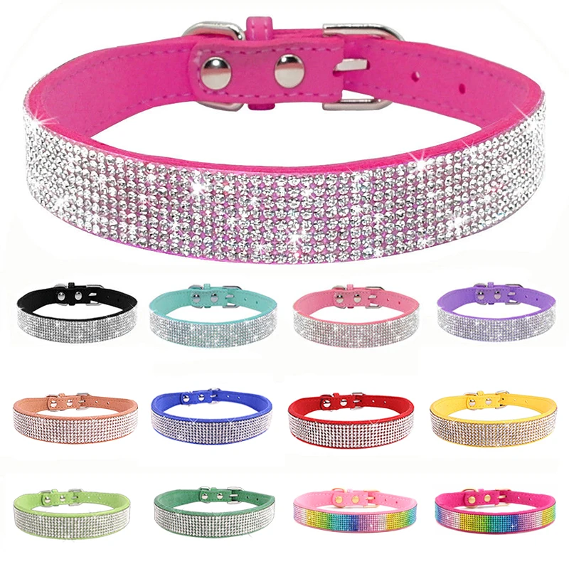 Dog Collar Crystal Glitter Rhinestone Pet Collars Zinc Alloy Buckle Collar For Small Medium Dogs Cats Chihuahua Pug Dog