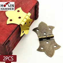 2Pcs Antique Bronze/Gold Wooden Box Hinge DIY Furniture Hardware 6 Holes Iron Hinge Cabinet Drawer Butterfly Hinge with Screw