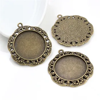 

New Fashion 3pcs 25mm Inner Size Antique Bronze Baroque Style Cabochon Base Setting Charms Pendant (A3-59)