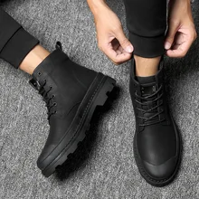 Повседневная обувь; сезон осень; стиль; кожаные ботинки; высокие кожаные бархатные ботинки; модная мужская обувь; большие размеры