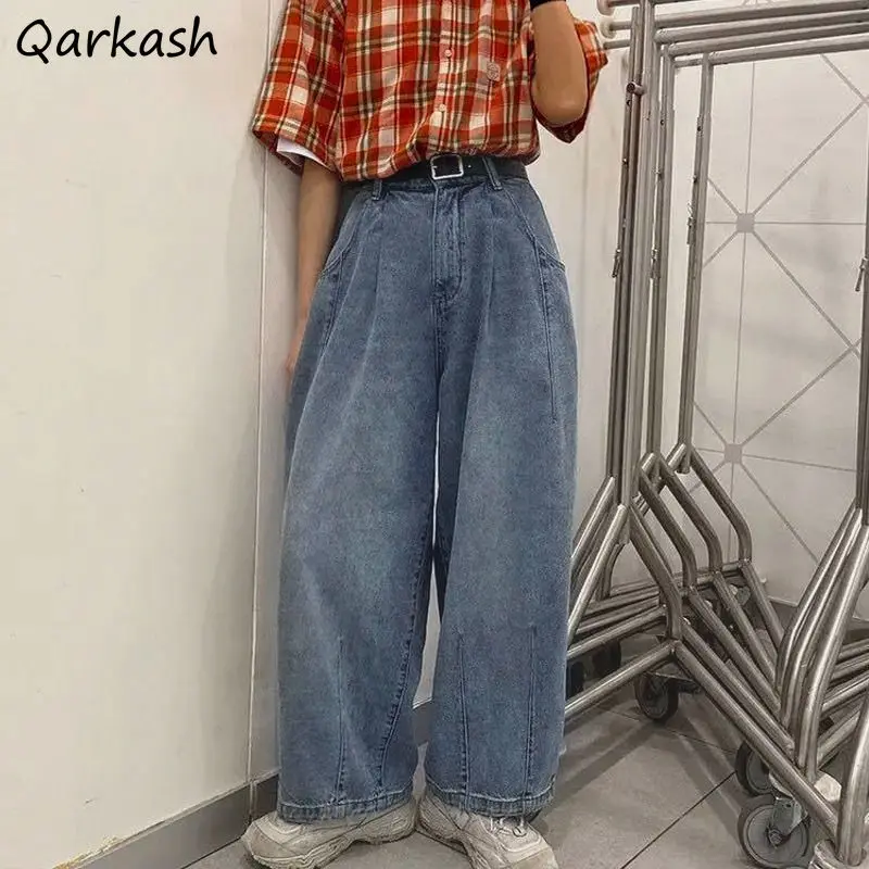 

Jeans Women Denim Harajuku Design Female Students BF Trendy Ins Ulzzang Chic Streetwear Baggy Wide-leg Pockets Bottoms Girls New