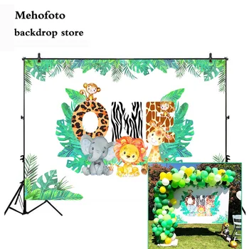 

Wild One Lion Elephant and Giraffe birthday party Backdrop for Party Decoration Animals Photo Background Studio