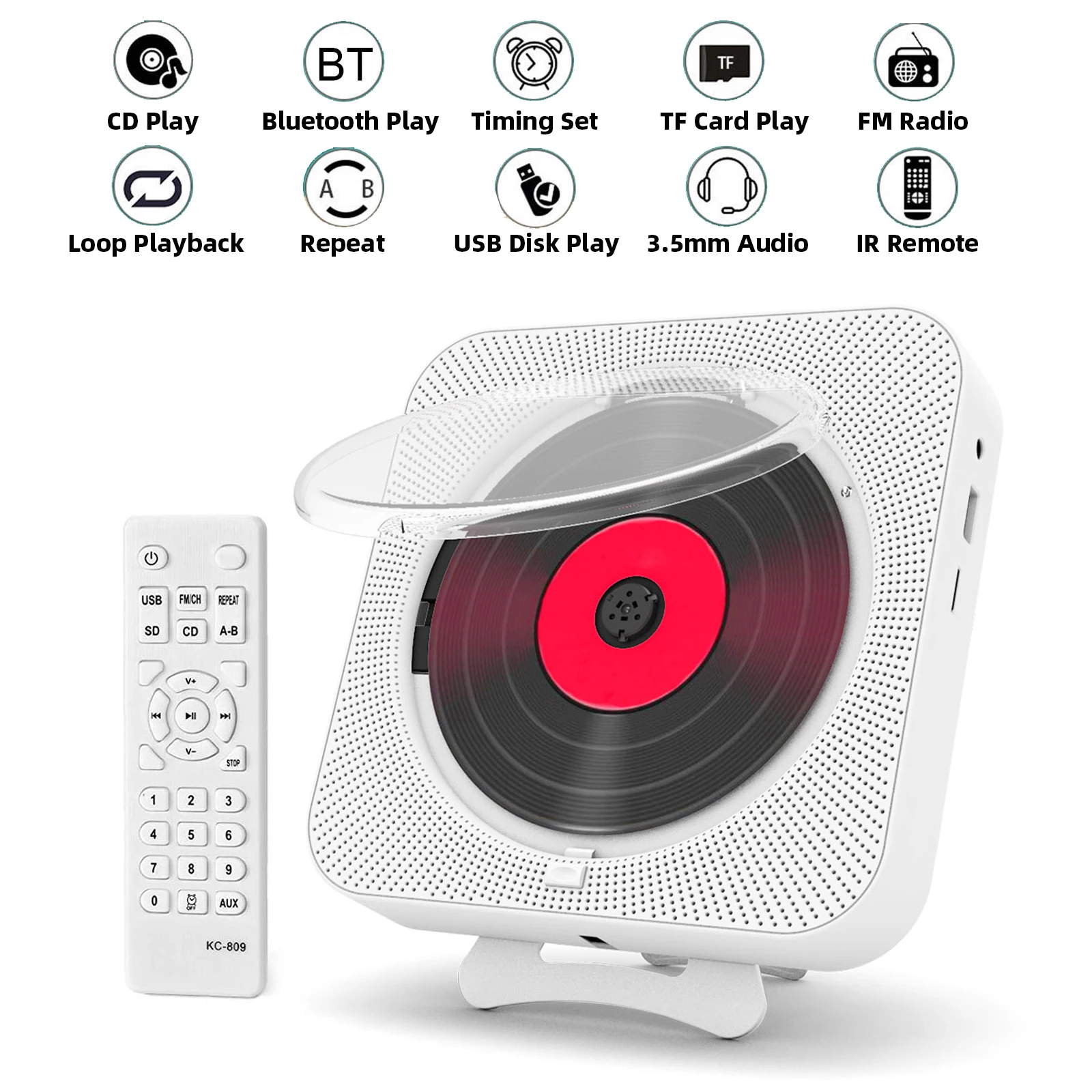 Portable CD Player Bluetooth Speaker Stereo Players LED Screen Wall Mountable Music with IR Remote Control FM Radio | Электроника