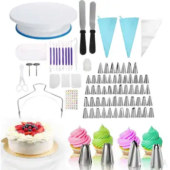 

128PCS Home Cake Decorating Tool Set Gift Kit Baking Supplies Turntable Spatula Stand Birthday Party