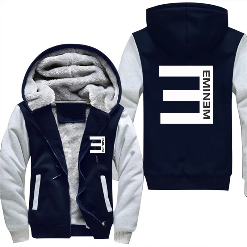 Новые толстовки Eminem, теплые куртки для мужчин, пальто в стиле хип-хоп, модные мужские толстовки с капюшоном на молнии в полоску, дропшиппинг размера плюс - Цвет: Серый