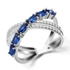 Huitan nueva moda letra X en forma de anillos de Mujer Accesorios diarios O/L de joyas de estilo con azul de piedra de circón regalo de cumpleaños para niña ► Foto 2/6