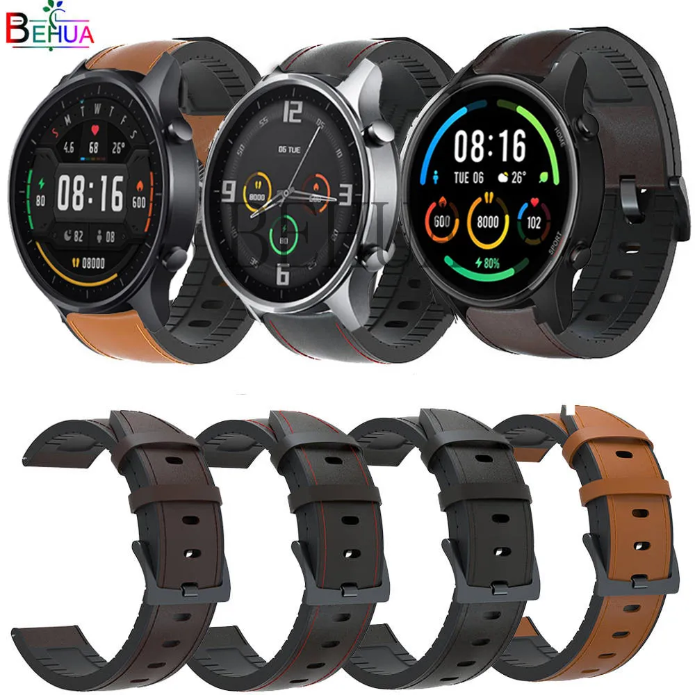Ремешок силиконовый и кожаный для Xiaomi MI Watch цветной браслет наручных часов Realme S 22