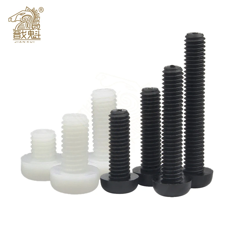 10/50X M2 M2.5 M3 M4 M5 M6 M8 Metric Threaded Black White Nylon Plastic Phillips Pan Head Cross Round Screw Bolt length 5mm-25mm