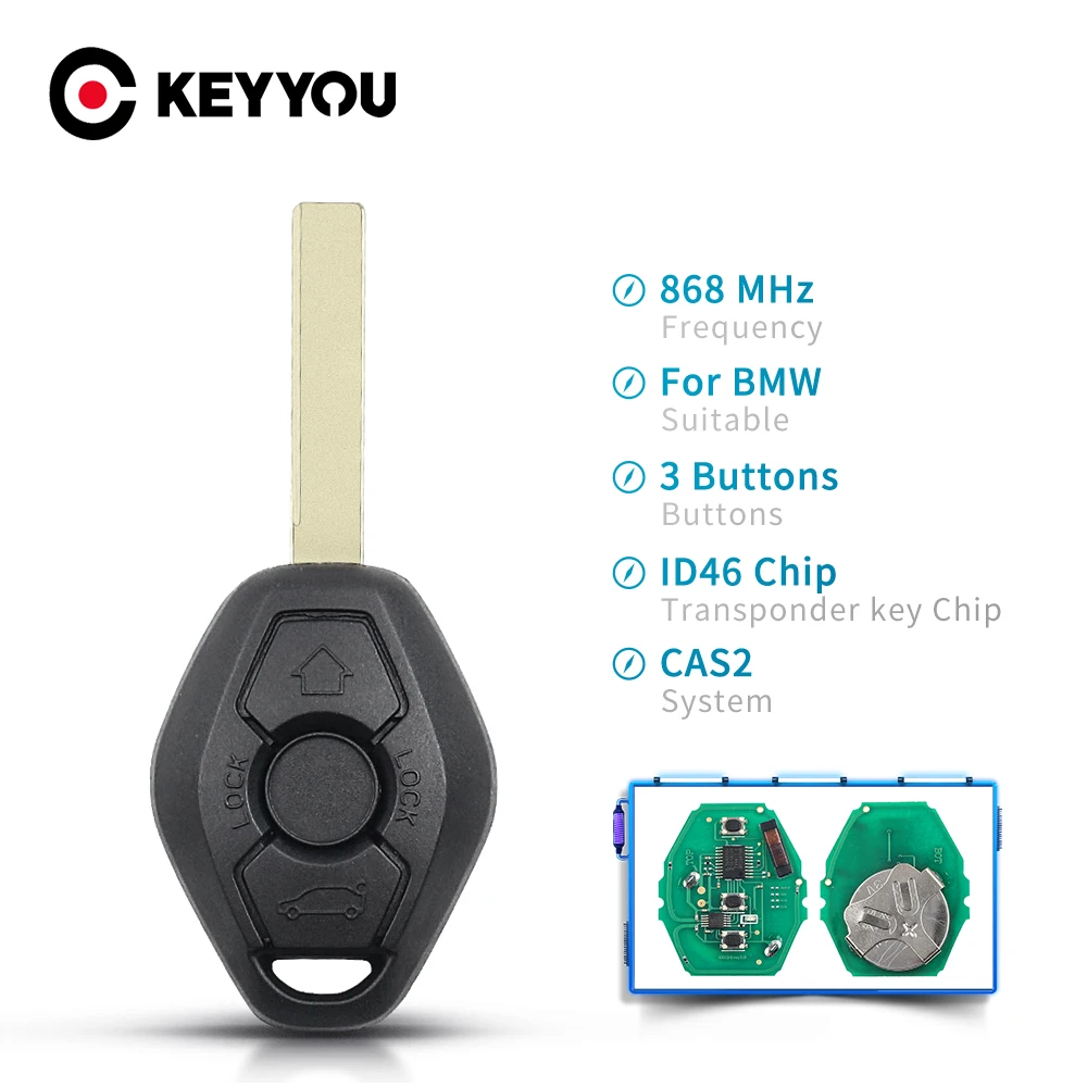 KEYYOU 3 BUTTONS REMOTE CAR KEY ID46 CHIP FOR BMW CAS2 5 SERIES E46 E60 E83 E53 E36 E38 315LP MHZ 315MHZ 433MHZ 868MHZ HU92