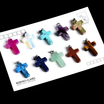 

1PC Natural Crystal Mineral Ornament Cross Pendant Love and Redemption Fashion Couple Pendant Necklace Pendant DIY Gift Jewelry